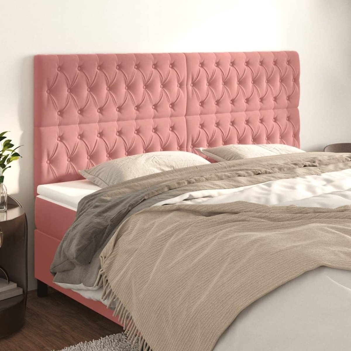 Hoofdborden, 4 stuks, roze, 100 x 7 x 78/88 cm, fluweel, voor de slaapkamer, hotel, hoofdeinde, werkkamer, voor slaapkamer, tweede slaapkamer, hotel