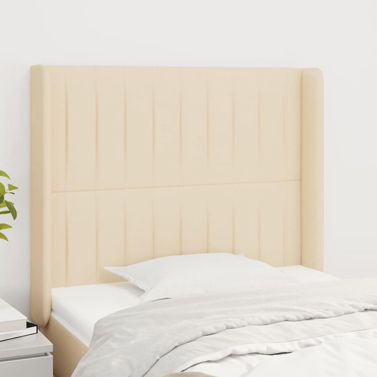 Hoofdbord met oren, crème, 93 x 16 x 118/128 cm, stof, hoofdeinde voor woonkamer, slaapkamer, volwassenen, jongeren, 3119805