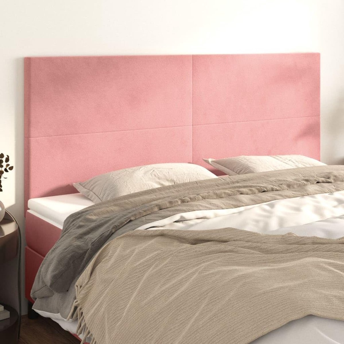 Hoofdborden, 4 stuks, roze, 90 x 5 x 78/88 cm, fluweel, voor slaapkamer, hotel, hoofdeinde, werkkamer, voor slaapkamer, tweede slaapkamer, hotel