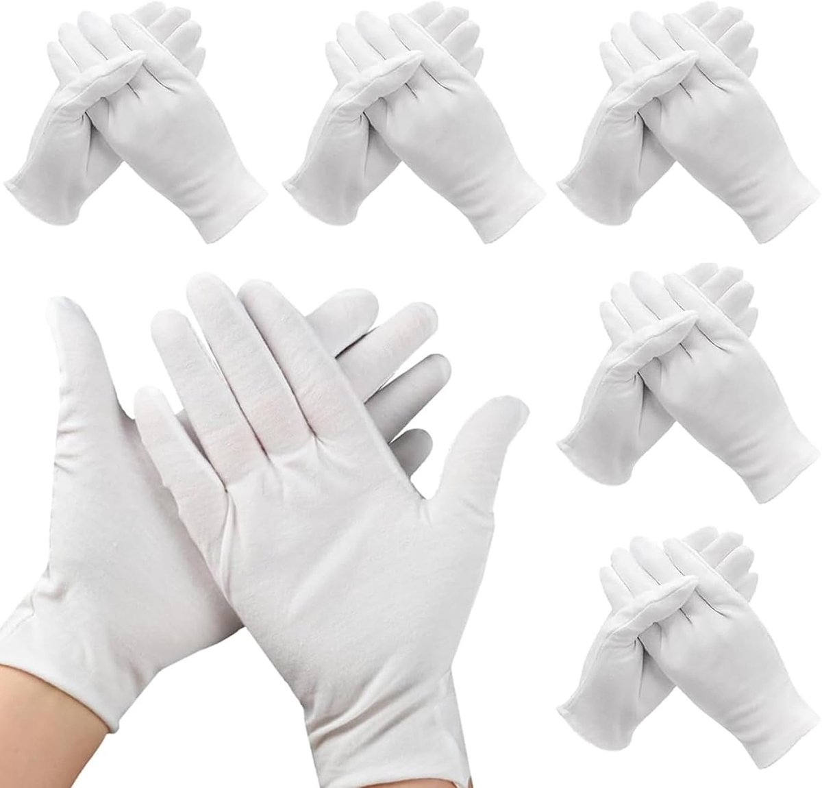 5 paar katoenen handschoenen, witte hydraterende handschoenen, zachte beschermende handschoenen voor droge handen, neurodermitis, vochtverzorging, rekbare ademende stoffen handschoenen