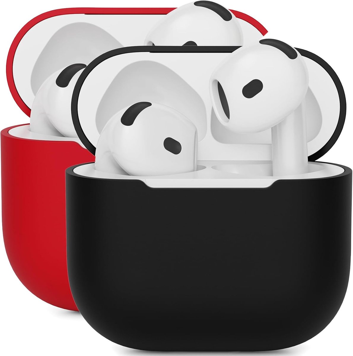 2X Mocarheri Siliconen hoes Compatibel met AirPods 4th Generation hoes 2024, Ultra-Thin, siliconen stootvaste zachte beschermhoes voor AirPods 4, LED vooraan zichtbaar (Zwart/Rood)