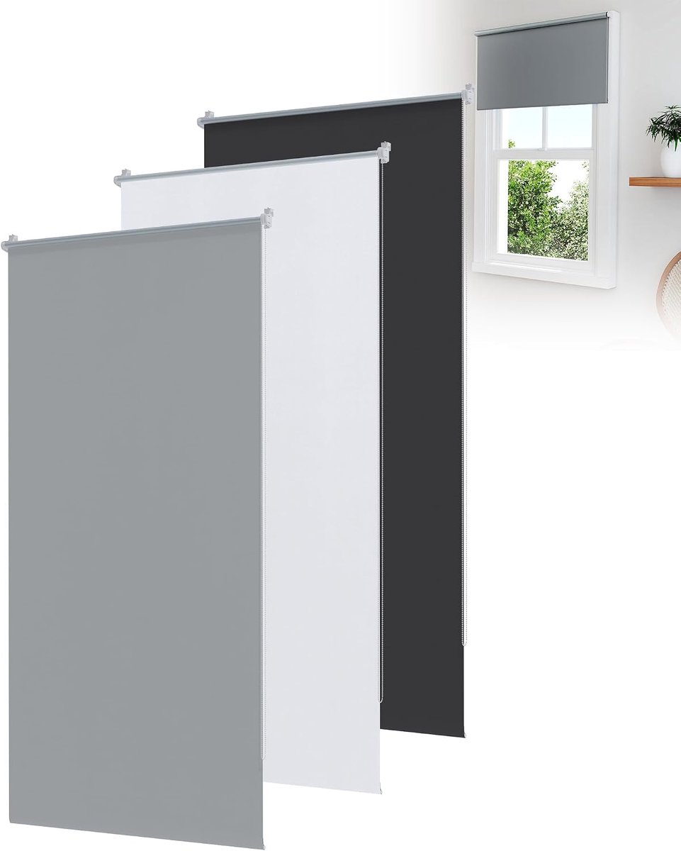 Rolgordijn met klembevestiging, klemrolgordijn zonder boren, grijs, B 120 x H 210 cm, thermorolgordijn, verduisterend rolgordijn voor ramen en deuren, ondoorzichtig, zonwering