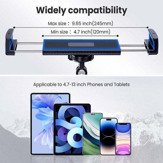 Version Tablet Wall Mount Holder, 15" Aluminium Wall Mount for iPad met 360° verstelbare roterende basis voor iPad Pro Air Mini, Galaxy Tab, alle 4,7-13" telefoons en tablets (lange — afbeelding 3
