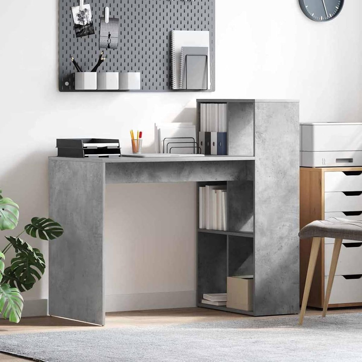 Bureau, beton, grijs, houtmateriaal met betonoppervlak, medium, bureaus, moderne computertafel voor werkkamer, slaapkamer, woonkamer869461