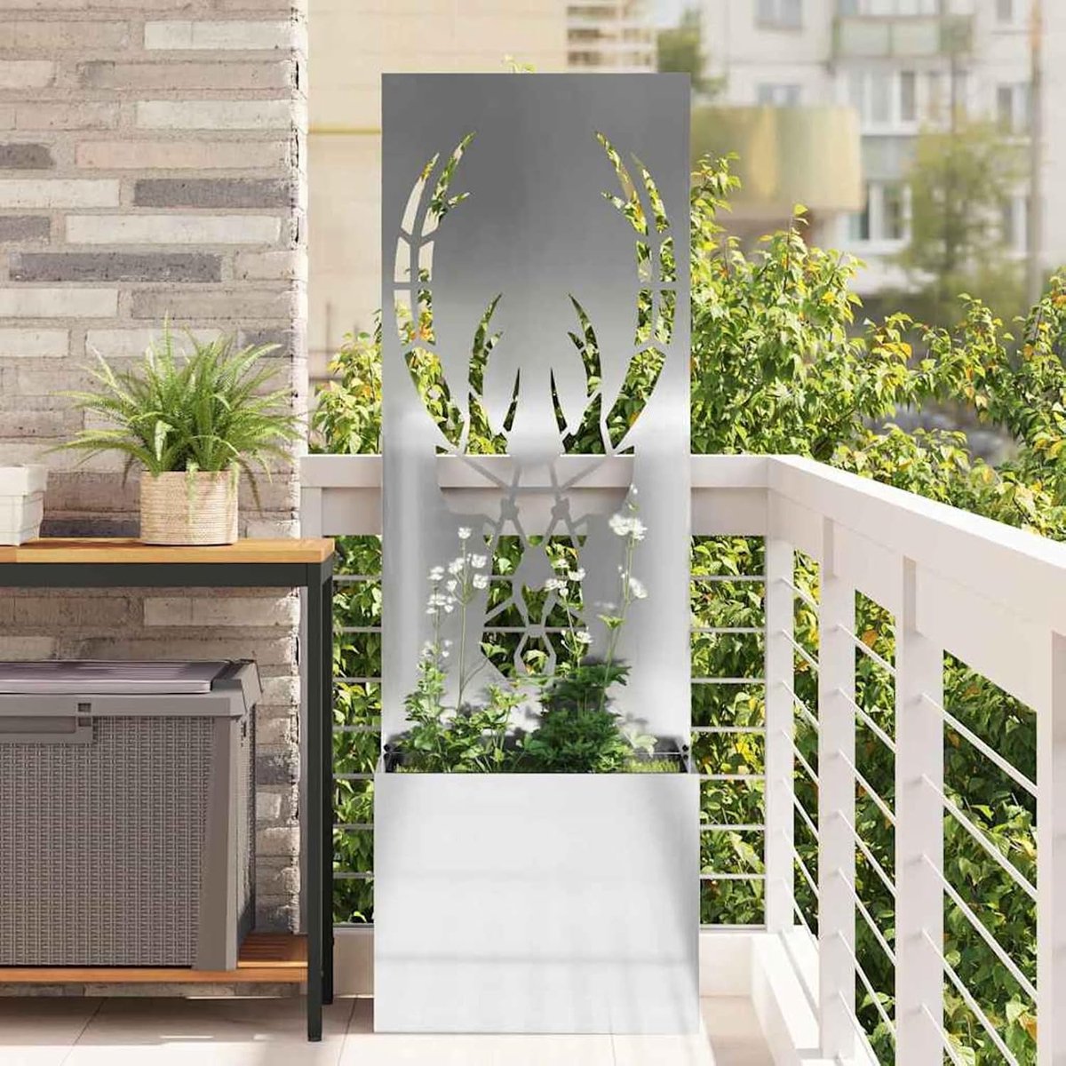 Tuin zichtwerend doek zilver 50 x 140 cm verzinkt staal, elegante inkijkbescherming tuindecoratie muur voor balkon zwembad entree en hotel 876488