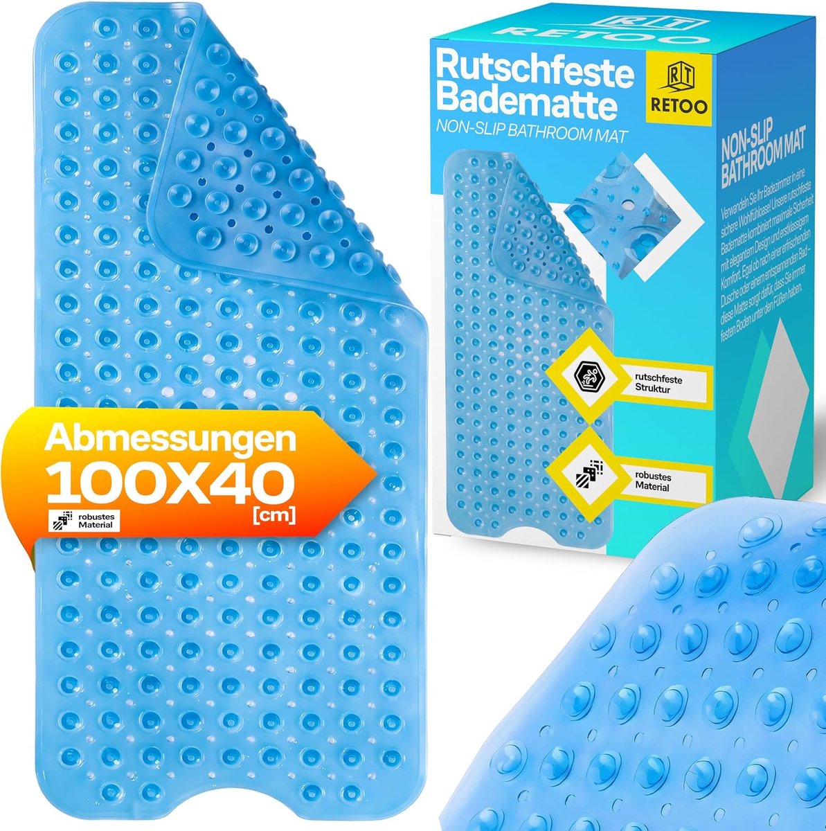 Inovra- Badmat Antislip 100 x 40 cm - Douchemat met Zuignappen - Veilig voor Gevoelige Huid - Multifunctionele Mat - Huidvriendelijk Rubber - Ideaal v
