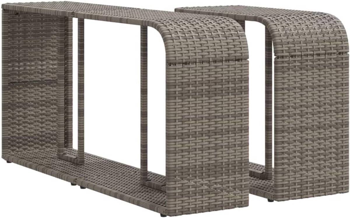 Set van 2 tuinmeubelen van polyrotan, grijs, modulair opbergrek voor buiten, voor terras, zwembad en tuin, weerbestendig opbergrek met stalen frame