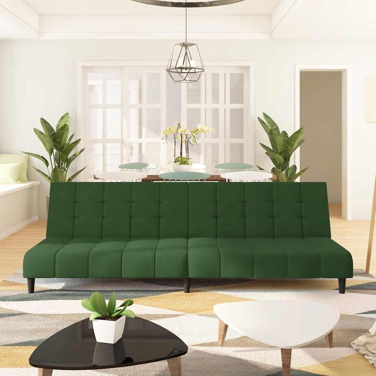 2-zits slaapbank slaapstoel logeerbed chaise longue sofa bedssofa gestoffeerde sofa loungesofa donkergroen fluweel