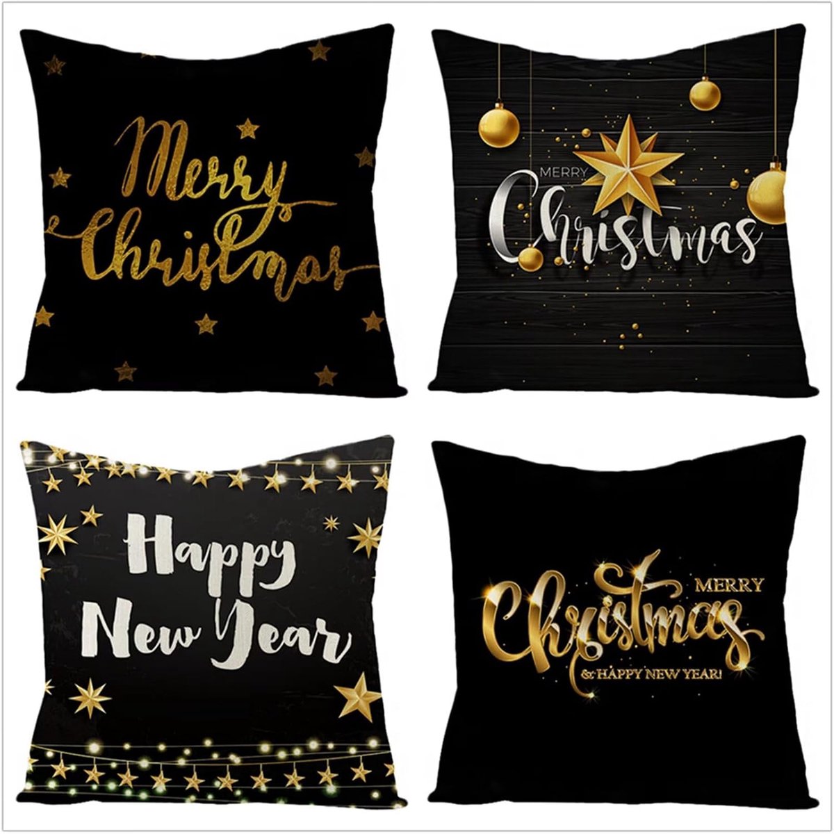 65 x 65 cm, zwart goud letters tuinkussens 26x26 inch, outdoor fluwelen zachte kussenhoes met onzichtbare rits voor sofa stoel woonkamer, pak van 4