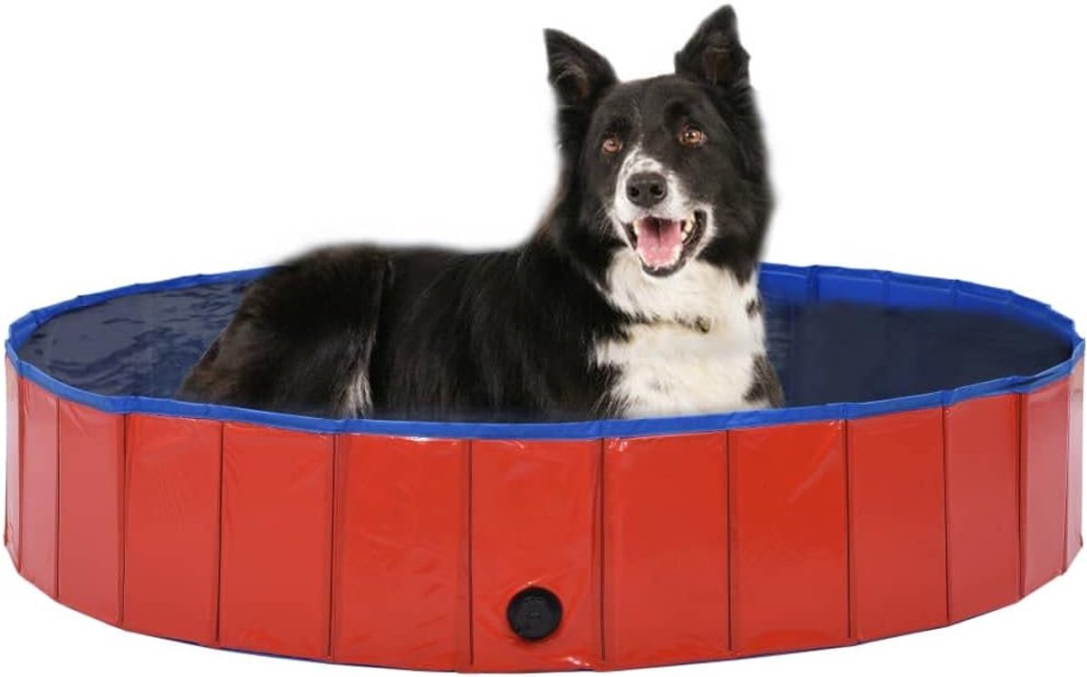 Hondenzwembad, opvouwbaar, 160 x 30 cm, robuust hondenbadmeer, kinderbadje voor grote honden, antislip zwembad voor tuin en terras, rood