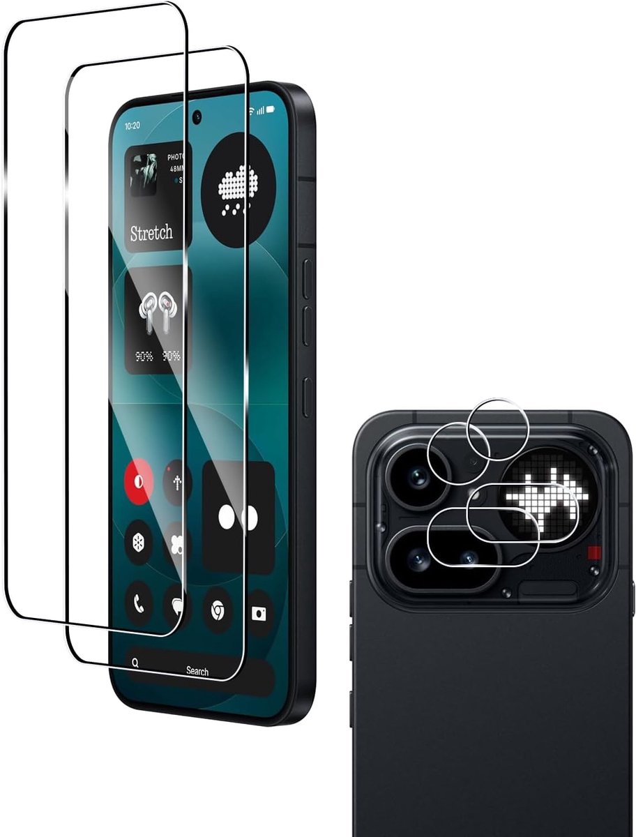 Displaybeschermfolie voor Nothing Phone (4a) Pro, 2 stuks gehard glas + 2 cameralenbeschermers, krasbestendig, eenvoudig te installeren, hardheidsgraad 9H, gehard glas