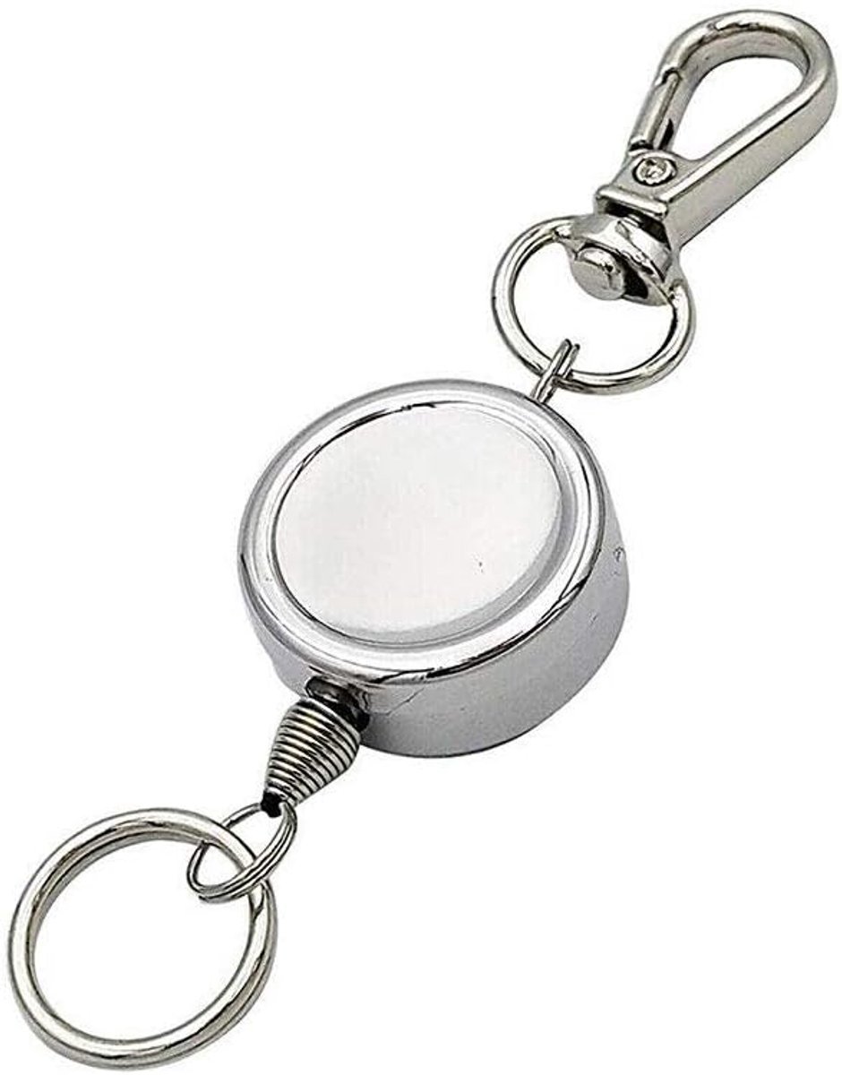 Intrekbare Sleutelhanger 2 STKS Zilver Recoil Ring Nylon Touw Pull Ring Metalen draad Sleutelhanger Diameter: 2 cm；Nylon rope: 44cm ZILVER