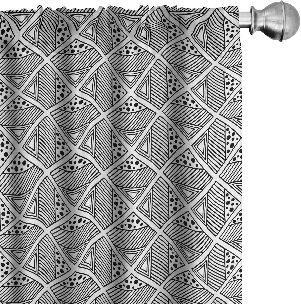 ABAKUHAUS Abstract Raamgordijnen, Boho Geometrisch Vierkanten, Lichtgewicht decoratieve 2-delige set met roedezak, 2 stuks 75 cm B x 225 cm L, Antraciet Grijs wit