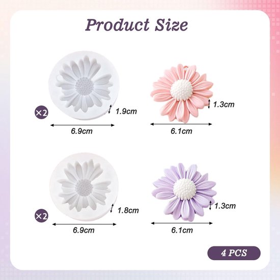 4-delige set siliconen bloemenkaarsvormen, 3D-madeliefjes kaarsvormen gietvormen set voor lente- en zomerdecoratie voor zeep, chocolade, kaarsen, DIY-decoratie, woondecoratie — afbeelding 2