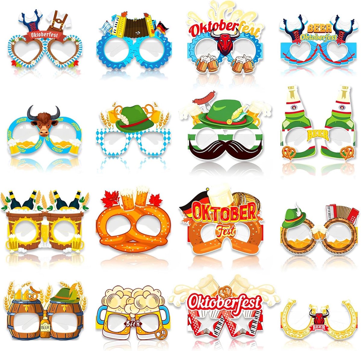 16 stuks Oktoberfest gadget bier grappige bierparty decoraties van papier, fotobooth rekwisieten accessoires voor Beierse feesten en themaevenementen, 2 verschillende stijlen