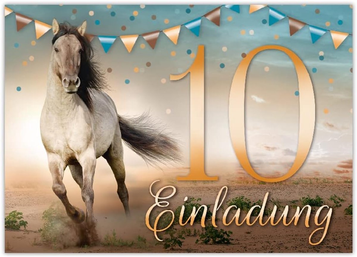 12 uitnodigingskaarten voor de 10e kinderverjaardag tiende verjaardag meisje paard