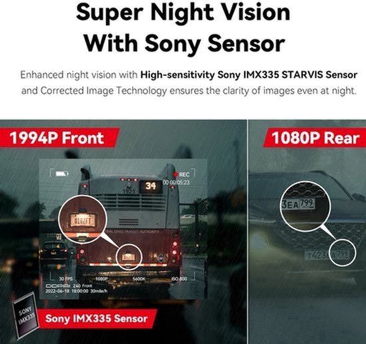 Dashcam voor Auto - Dash Cam - Dual Car Camera - 1944P HD - WiFi - Voor & Achter - 24H Parkeerbeveiliging - D²save Opslag - Zonder Geheugenkaart