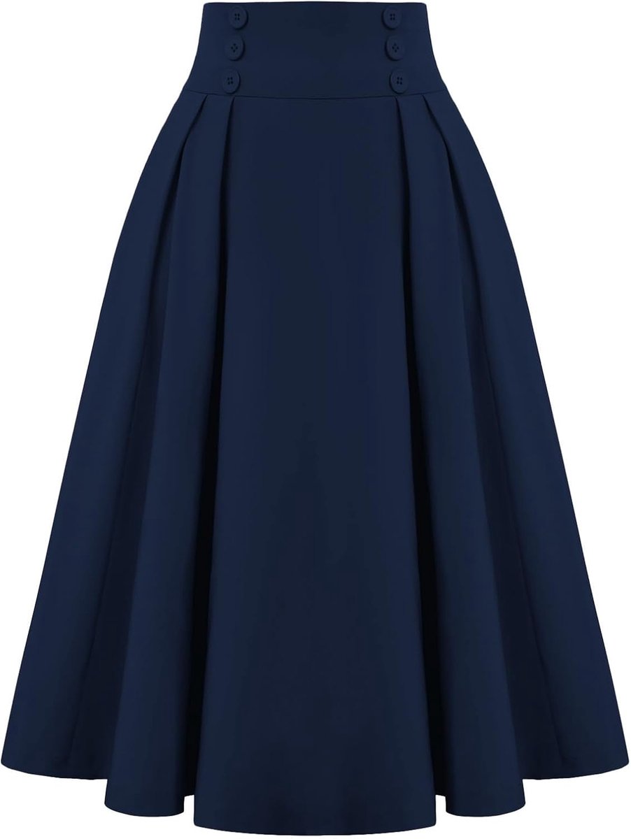 Poque Vintage A-lijn rok voor dames, hoge taille, midi-feestelijke rok, plooirok