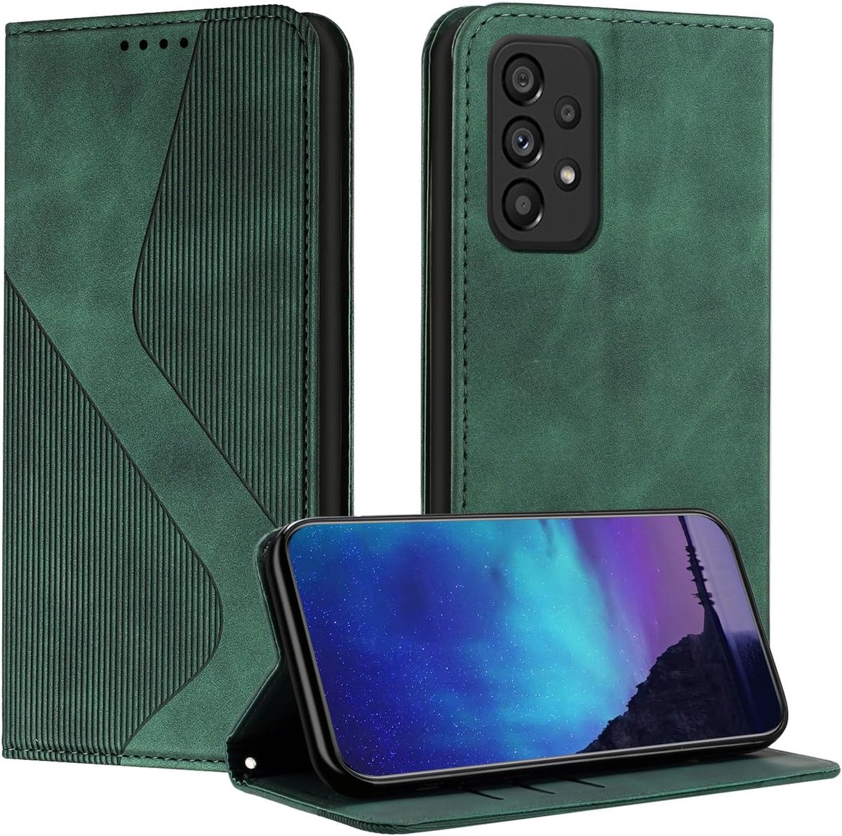 Case voor Samsung Galaxy A53 5G met verstelbare staande functie Magnetische Lock Flip Lederen Drop Protection Fashion telefoonhoesje - Groen