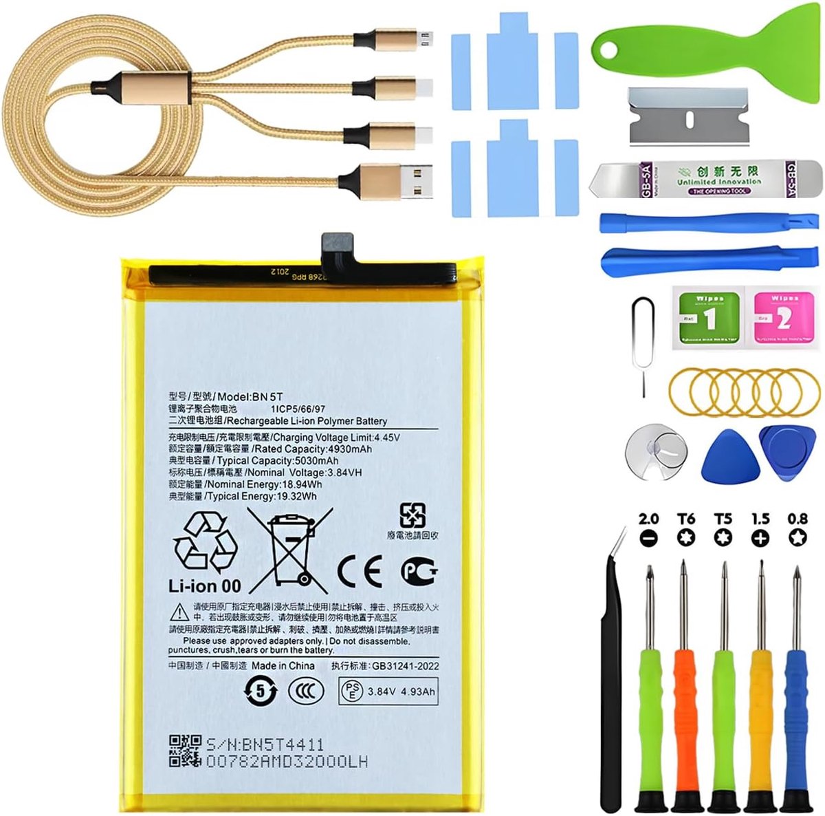 Batterij voor Xiaomi Redmi 13 4G/Poco M6 4G 2404ARN45A 24040RN64Y BN5T 5030mAh lithium-polymeer batterij met vervangende gereedschapskits