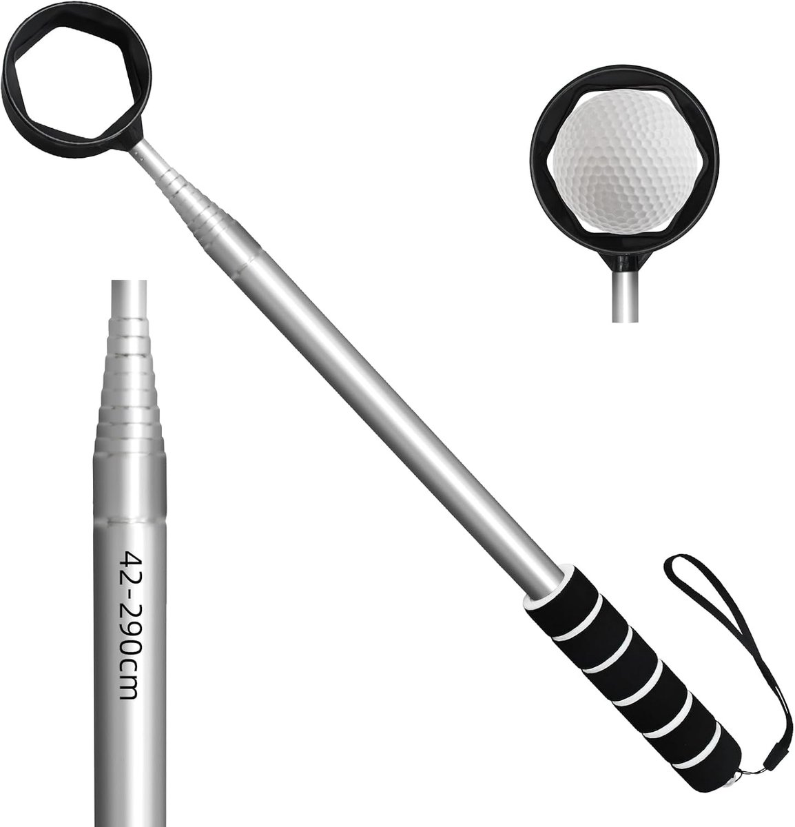 Golfaccessoires, uittrekbaar 42-290 cm, met 6-kant-grijpsysteem voor water en struiken, golfaccessoires, geschenken