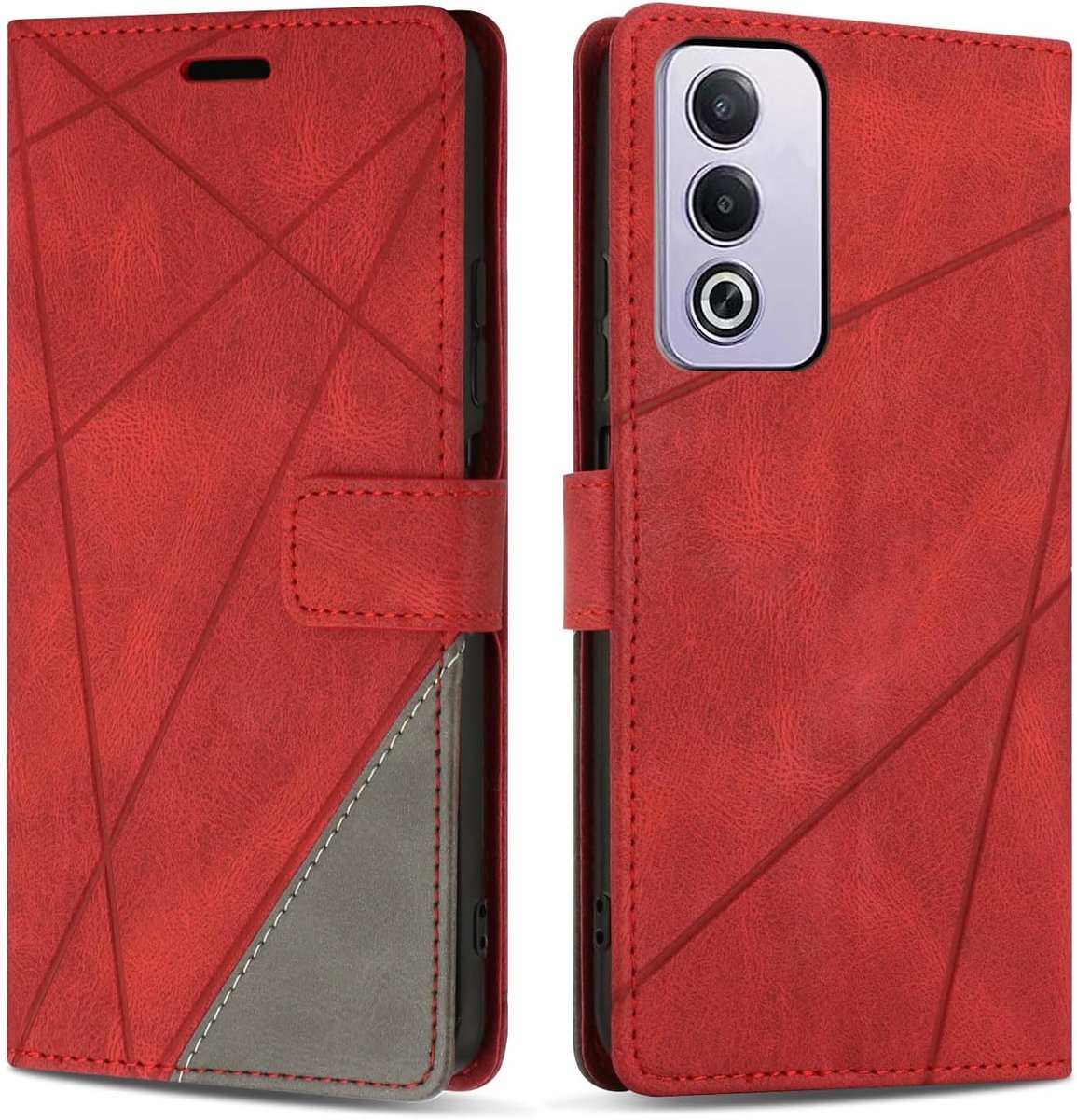 Hoesje voor Oppo A80 5G / A3 PRO 5G / K12X 5G, Premium Lederen Portemonnee Beschermhoes Telefoonhoesjes met Kaartenvakken Beschermhoesje voor Oppo A80 5G, Rood
