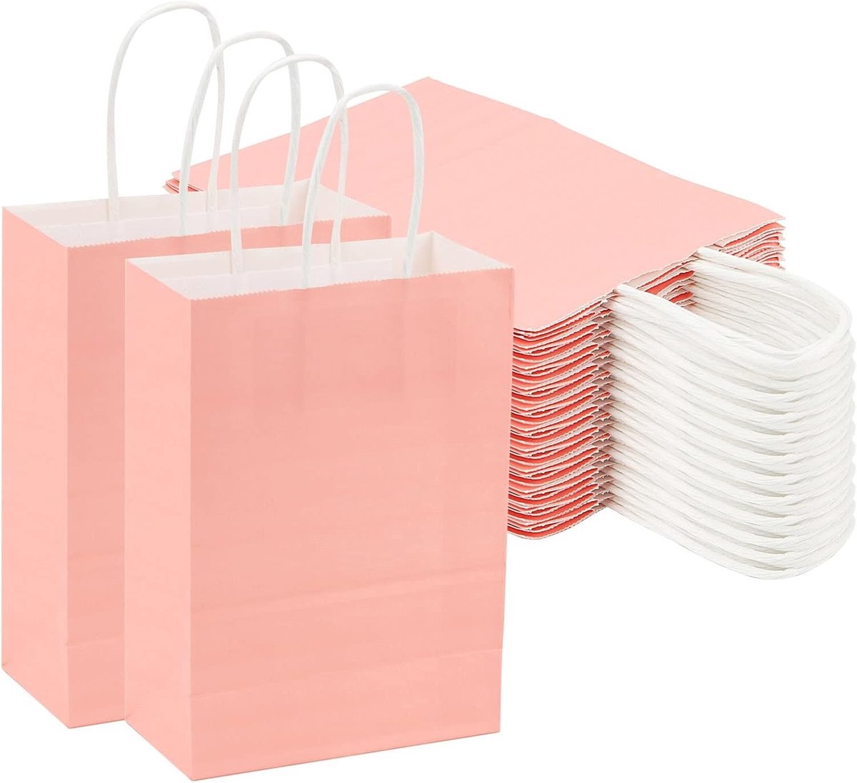 Roze papieren geschenkzakjes met handgrepen, 50 stuks, 15 x 8 x 21 cm, ideaal voor feestjes, bruiloften en cadeaus