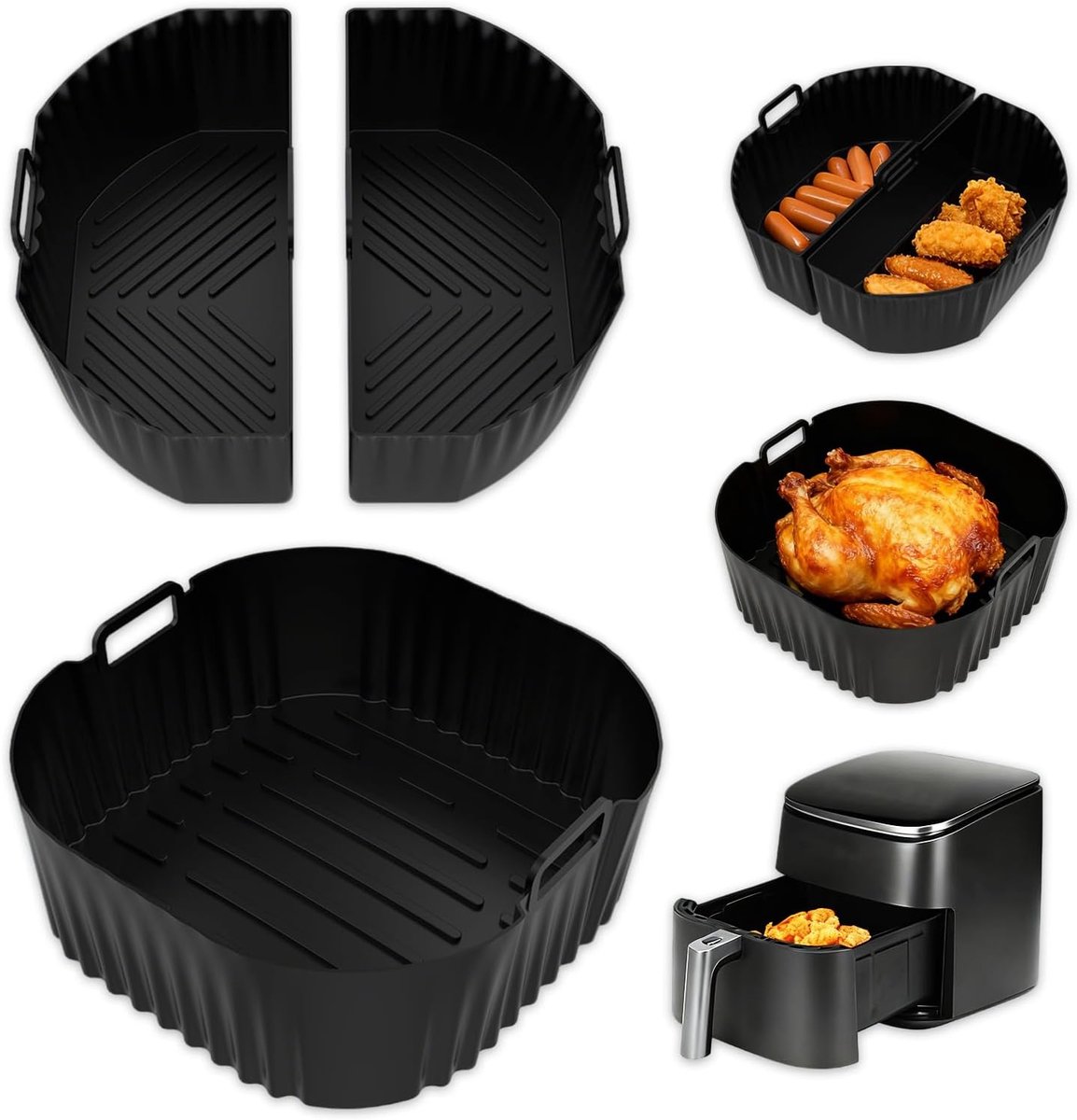 2 stuks siliconen vormen voor airfryer, accessoires voor Philips 2000 serie NA230 XL 6,2 l, Cecotec Cosori Turbo Blaze 5,5 l 6 l 6,2 l, siliconen voering voor luchtfriteuse, magnetron