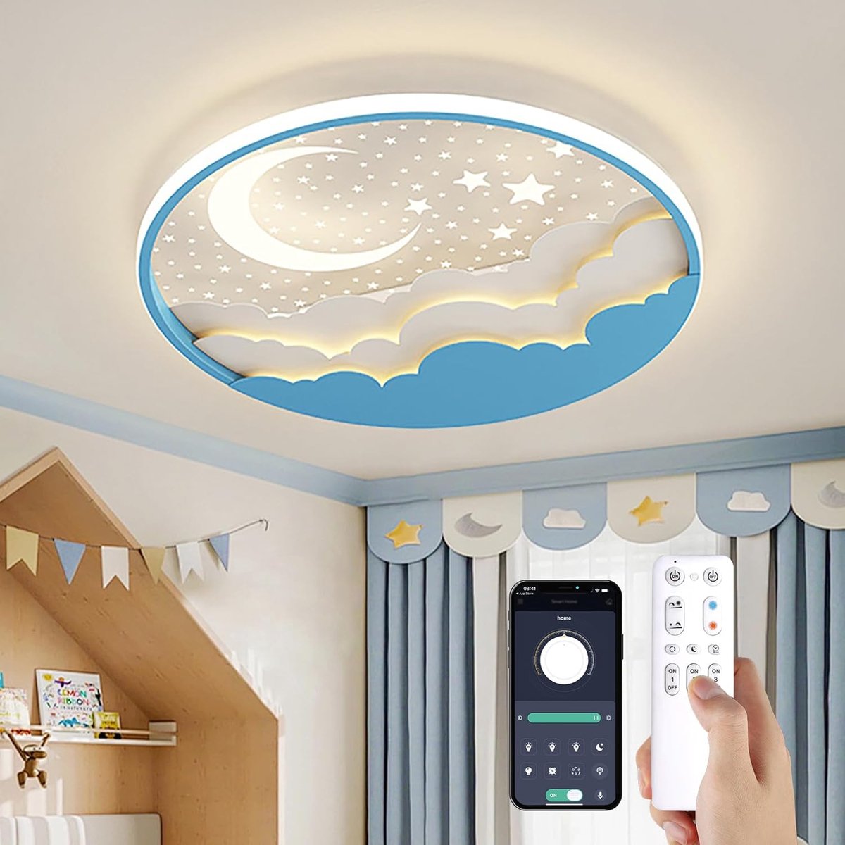 Plafondlamp 40cm Modern Kinderkamer Plafondlicht Dimbaar Met Afstandsbediening APP, Jongens Meisjes Plafondlamp Slaapkamer