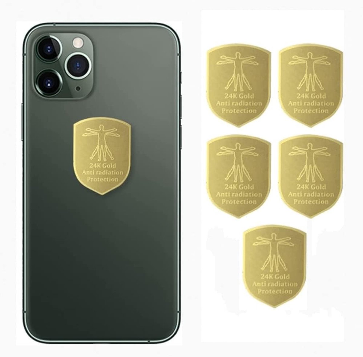 5 stuks EMF anti-stralingsbescherming sticker schilden, 24K goud mobiele telefoon sticker bescherming blocker voor laptops tablets blokkeert 5G Wi-Fi Bluetooth bescherming neutralizer (goud-5