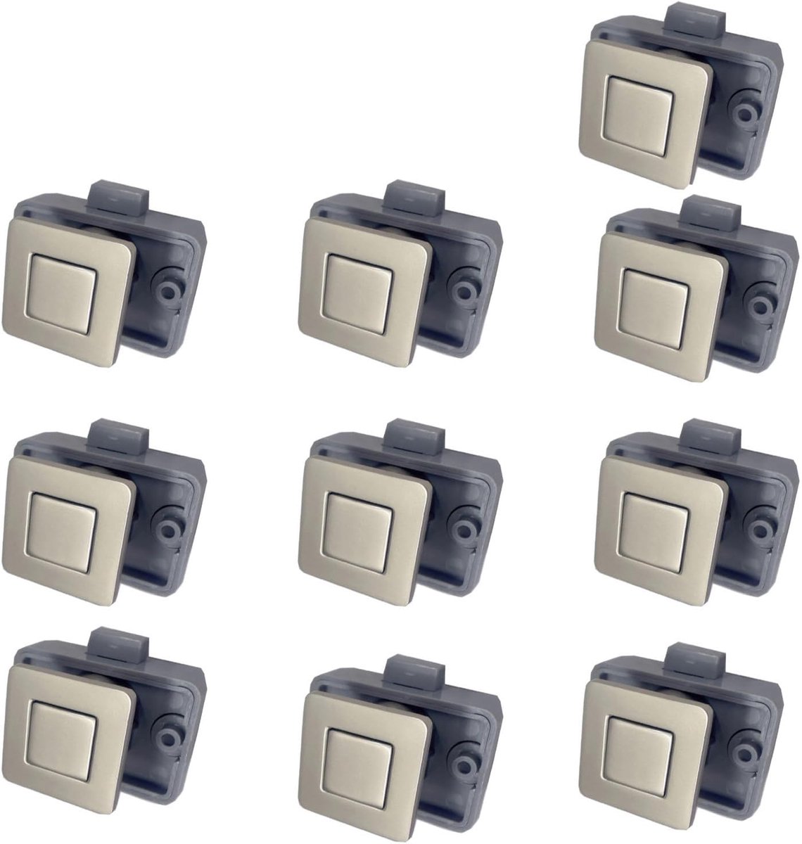 Metalen Drukknopsluiting voor Kasten, Vierkante RV Kastensloten voor Campers, Caravans, Boten, Jachten, Marine, Campers Kastensloten Sleutelloos (Parelnikkel 10ST)