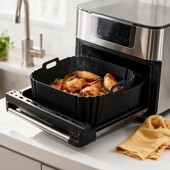 siliconen voeringen voor Ninja AF140 AF141 AF180 AF181 Airfryer voor Philips HD9270 mand bakken, 9 inch herbruikbaar vierkant, zwart × 2 pack — afbeelding 5