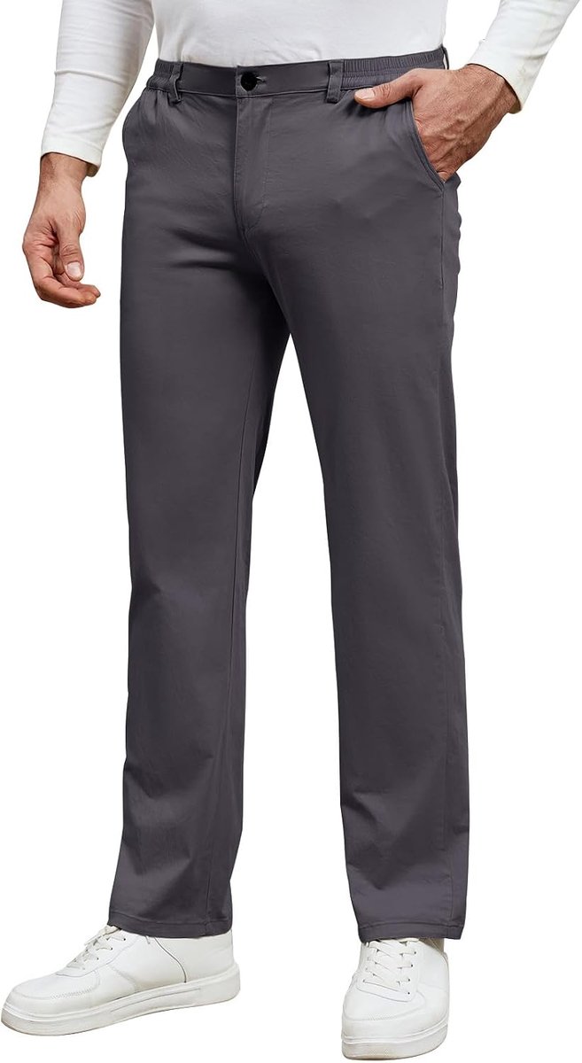 Chinobroek voor heren, katoen, vrijetijdsbroek, elastische taille, regular fit, sportbroek, herenbroek met zakken