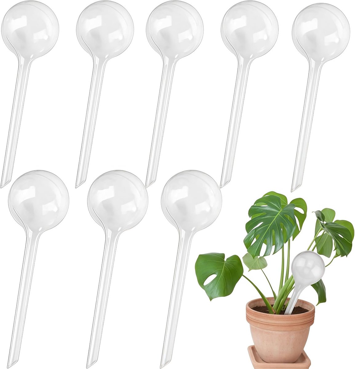 300 ml irrigatieballen voor planten, 8 stuks plantenbewatering, gedoseerde irrigatie, wateropslag voor planten, planten, irrigatie, zelfbewatering, inschuifbaar, voor binnen en buiten, wit