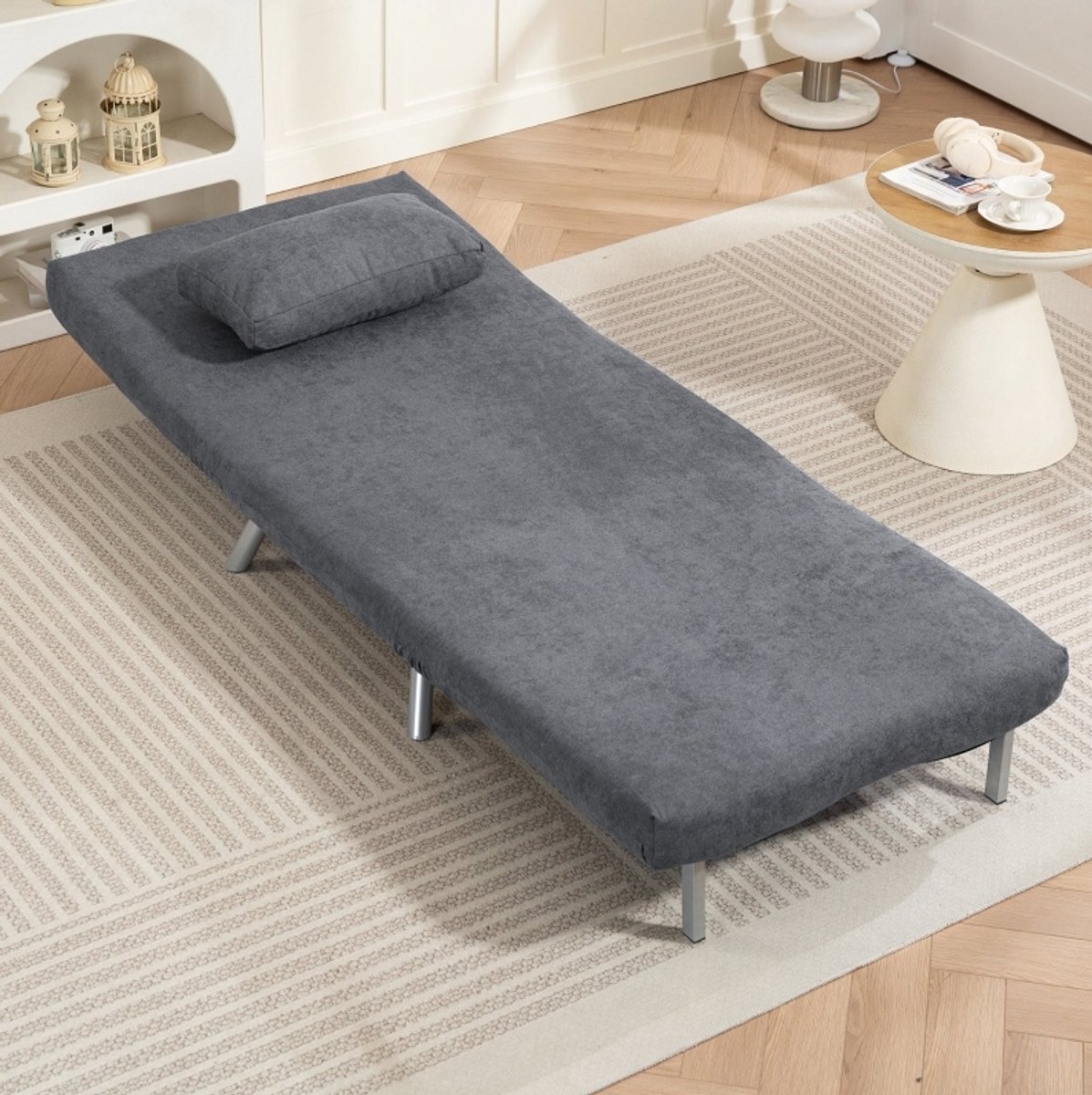 DESMIU Slaapfauteuil - Handmatig Verstelbare Rugleuning Met Bedfunctie - Voor Woonkamer Of Kantoor - Stof En Metaal - 80x75x83 Cm - Donkergrijs