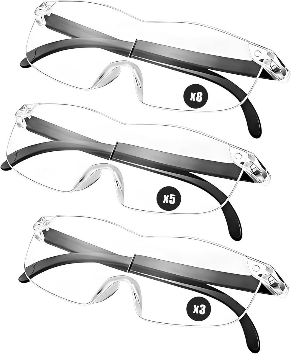 3 stuks loepbril, vergrotingsbril, 3x, 5x, 8x hoofdband, vergrotingsglazen, loepbril voor brildragers, aangenaam om te dragen, voor mannen en vrouwen, geschikt voor lezen, werken en knutselen