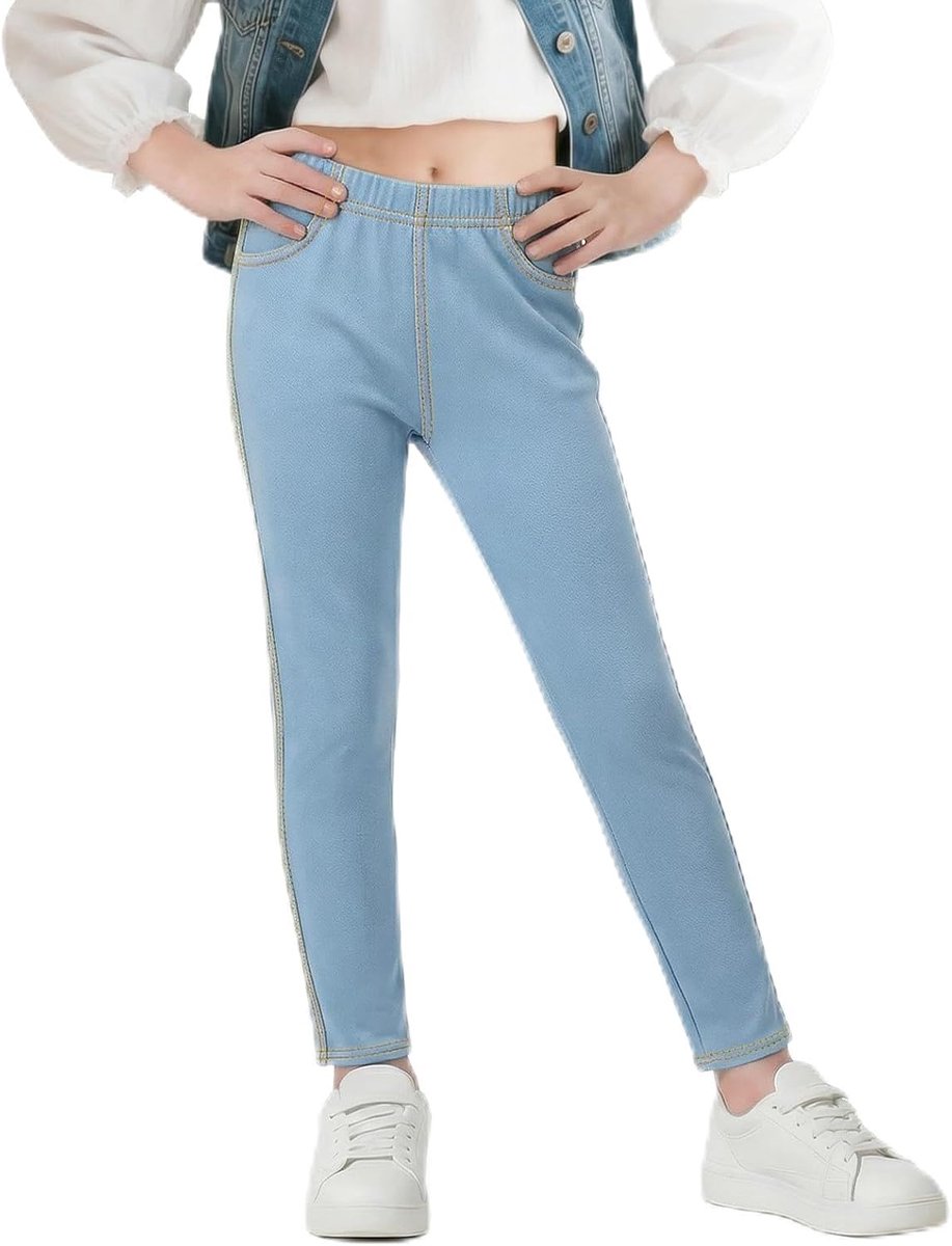 Leggings Meisjes Jeans-look Kinderen Basic-stijl Elastische jeggings Ademend Zacht Lange broeken met zakken Ondoorzichtige alledaagse broeken Alledaagse kleding, maat 116-158
