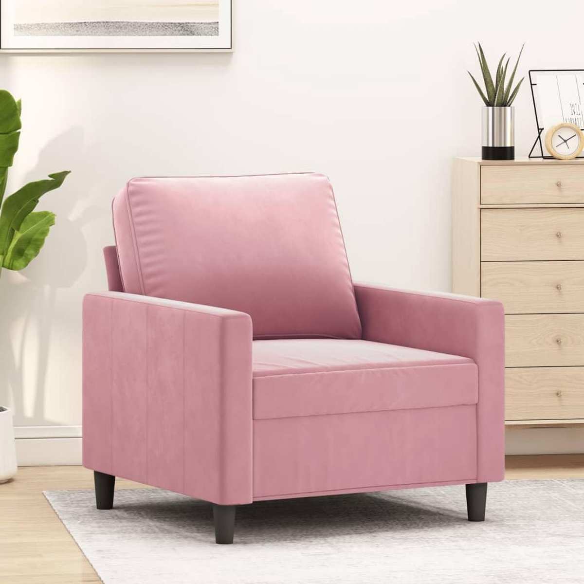 Roze 60 cm fluweel, zachte velours overtrek, robuust metalen frame, dik gevoerde zitting en rug, moderne blikvanger voor woonkamer, ontspanning en comfort