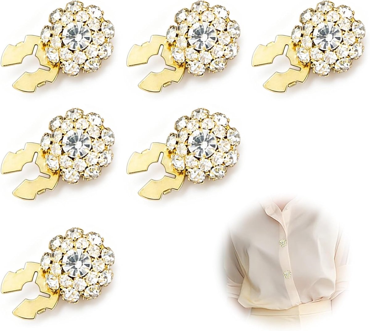 6 stuks Rheinstein Knoopafdekkingen, Strass Knoopafdekkingen Afneembare Kristallen Knop Kristallen Bloem Gesp Clips Kristallen Handvat Knoppen Afneembare Strass Knopen Voor Pak Manchet Dames Heren