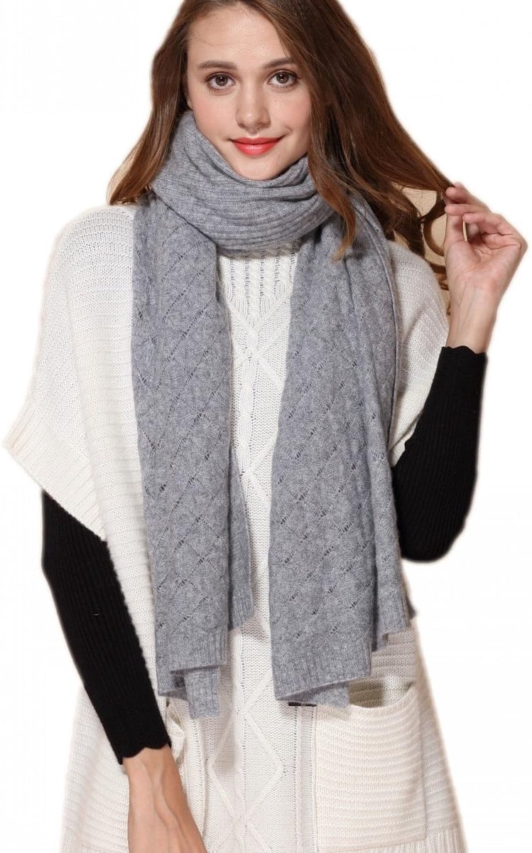 100% kasjmier Cashmere stola sjaal poncho Prettystern kasjmier Cashmere warme stola poncho gebreid patroon Geribbeld