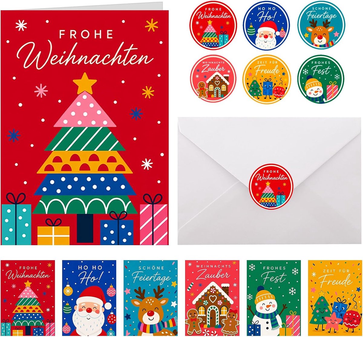 18 stuks, vouwkaarten met enveloppen en stickers
