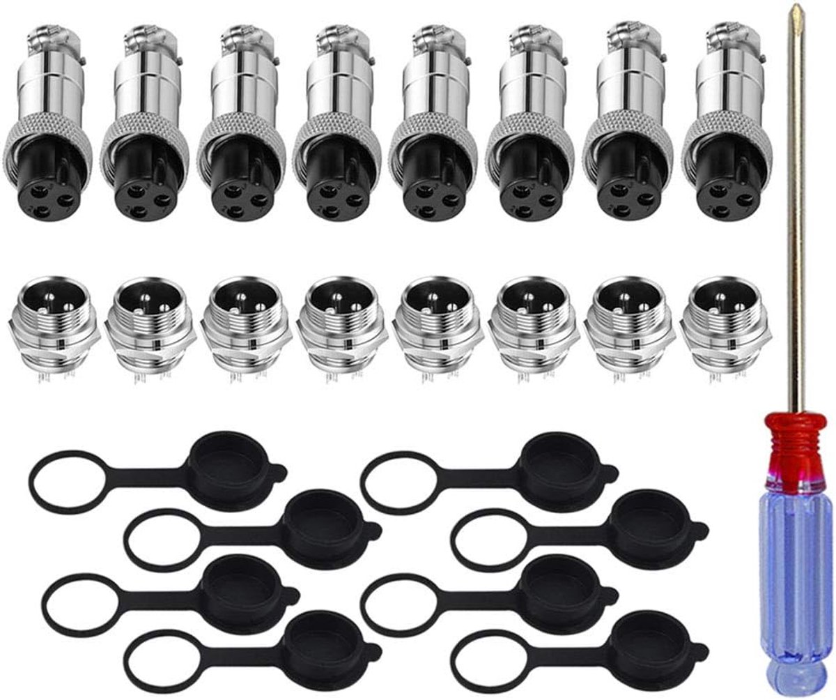 Aviation connector 8pcs - 3 pin - Metaal - Met rubberen beschermkap - Voor 12mm draad