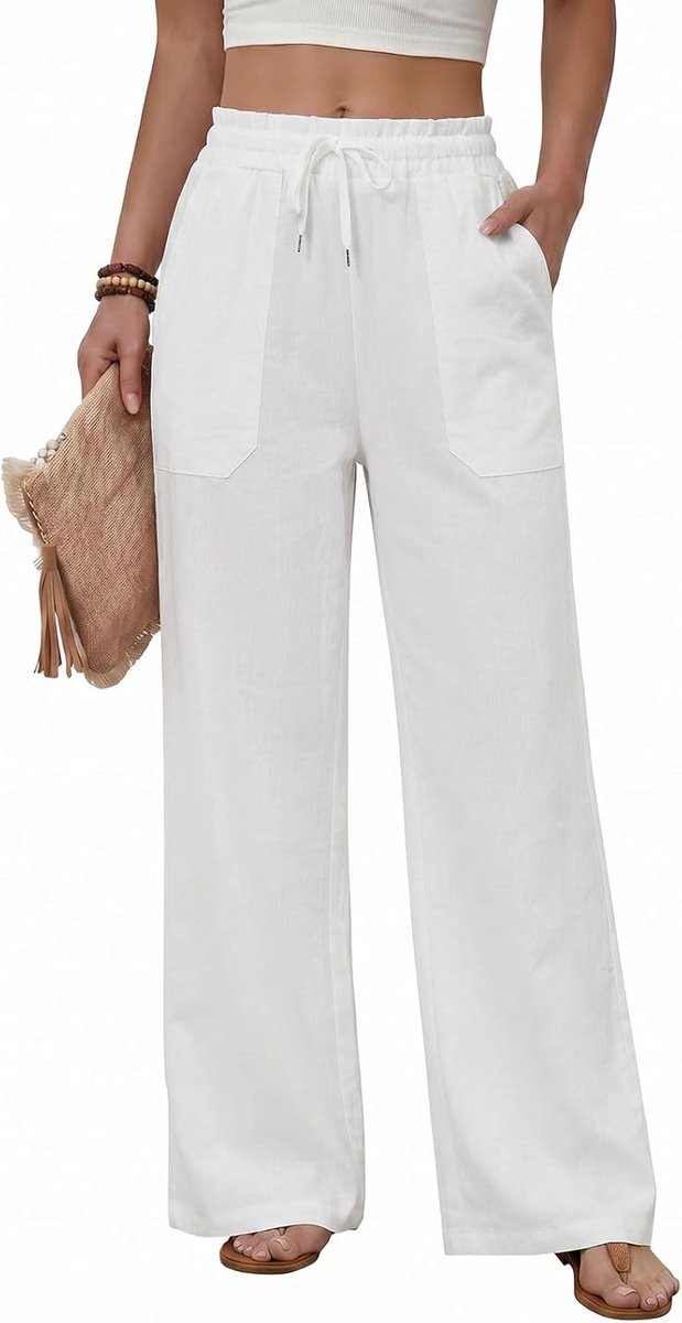 heekpek Dames zomerbroek losse lichtgewicht comfortabele dames rechte pijp broek elastische taille trekkoord casual broek voor vrouwen UK