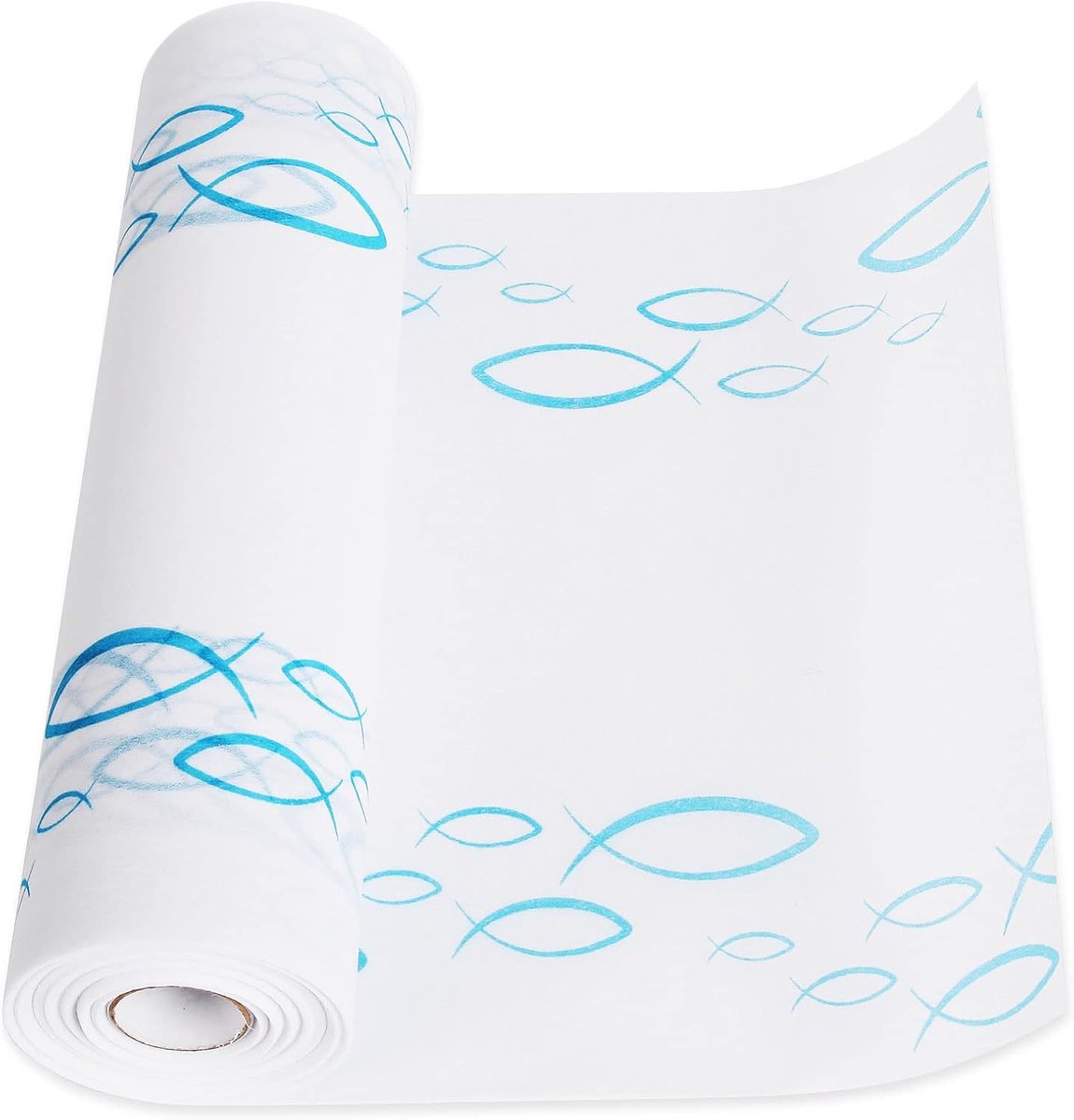 Tafelloper vis van vlies (28 cm x 12 m) voor jongens en meisjes communie vormsel doop (wit/blauw)