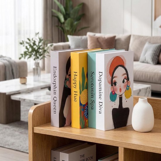 4 stuks/6 stuks decoratieve boeken voor thuisdecoratie, modieuze nepboekenset, decoratieve kunstboeken, geen pagina's, kunstkantoor, decoratieboek, eenvoudig esthetisch, gestapeld modern boek voor — afbeelding 3