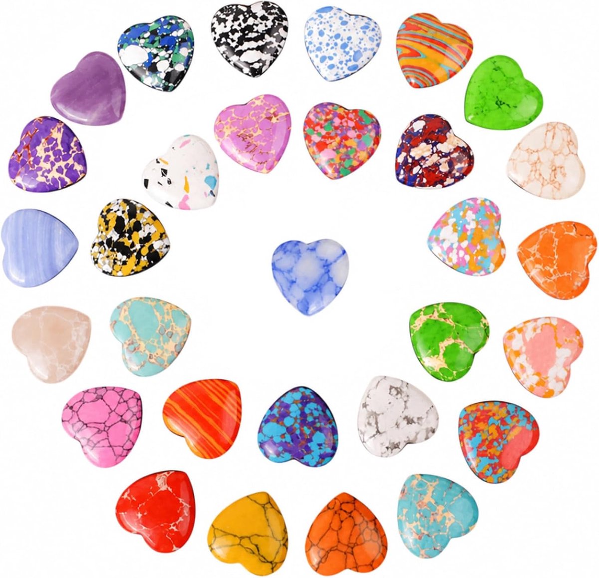 30 stuks kleurrijke kristallen edelstenen set voor meditatie, chakra, energiebalans, kristaltherapie en decoratie (hart)