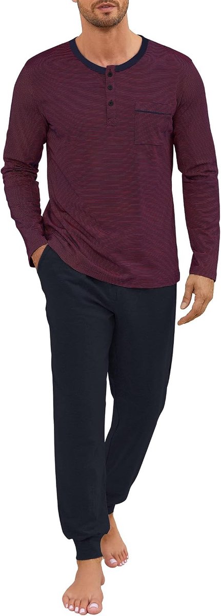 Pyjama heren lange pyjama katoen nachtkleding tweedelige set strepen shirt met lange mouwen en pyjamabroek