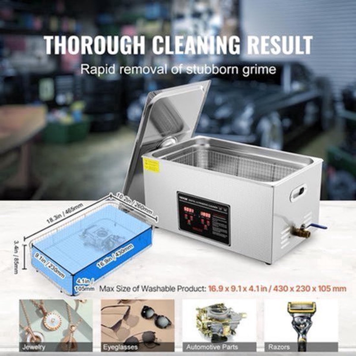 Ultrasone Reiniger – Ultrasoon Schoonmaakapparaat – Sieradenreiniger – Brillenreiniger – Horlogereiniger – Roestvrij Staal – 480W Vermogen – Digitale Timer 0-30 Minuten