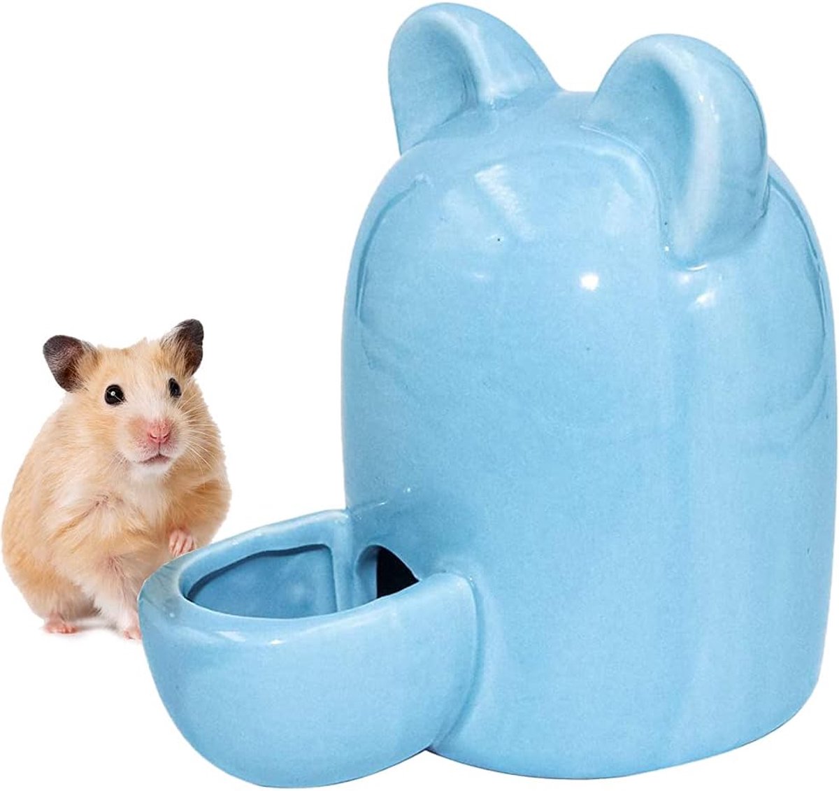 waterdispenser hamsterkeramiek, drinkfles stille waterfles voor egel, haas, totoro, kat, 250 ml (blauw)