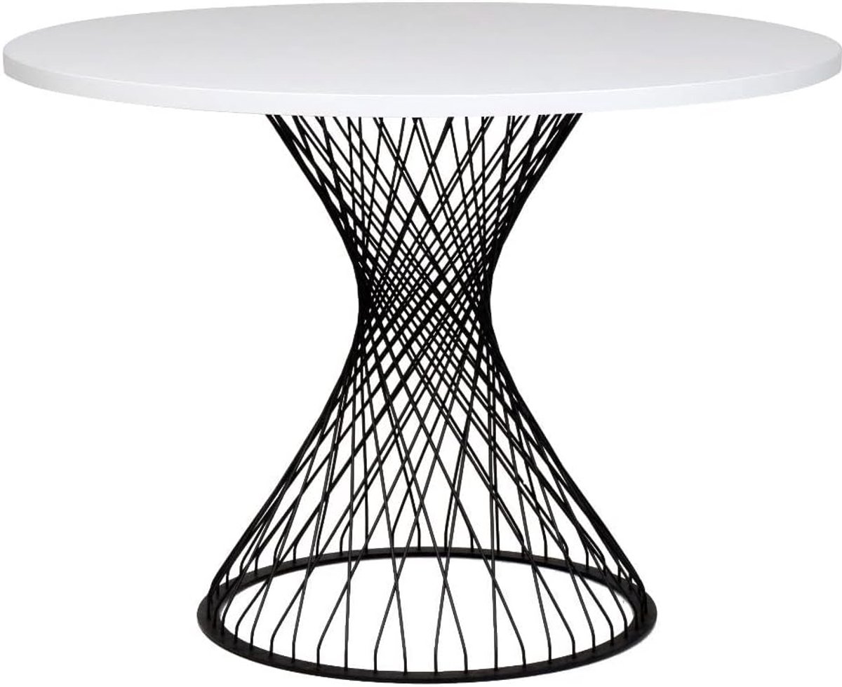 furni24 Vierkante houten tafel met metalen poten, eettafel, tafel met draadpoten, eetkamer, keukentafel, restauranttafel, wit, 59 x 59 cm (105 x 75,5 cm)